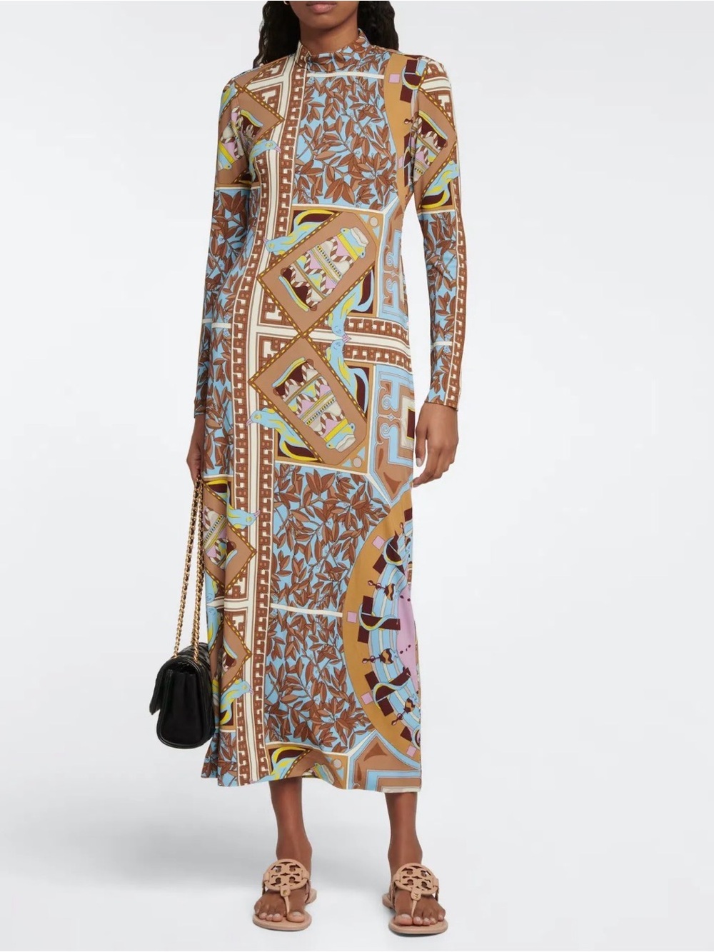 Tory Burch Geometric Garden Printed Mock-Neck Midi Dress. Size 2 - Picture 3 of 14
